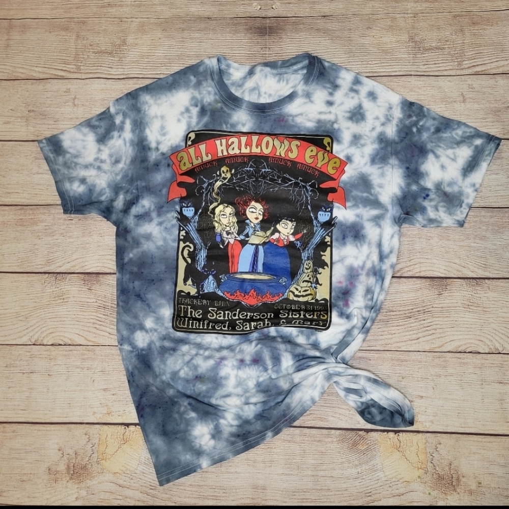 Disney Hocus Pocus Sanderson sisters tie dye graphic tee shirt